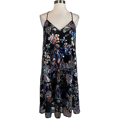 #ad Laundry by Shelli Segal Women#x27;s Cocktail Dress Size 14 Black Floral Sequin $59.99
