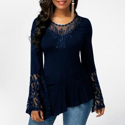 Women Lace Floral Long Sleeve Tunic Tops Ladies Casual Loose T Shirt Blouse US $11.99