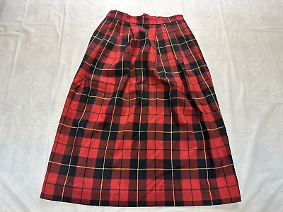 #ad Vintage Lands#x27; End Plaid Skirt Women#x27;s 12P 100% Wool Tartan Pleated Scottish $34.95