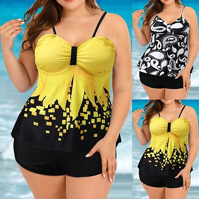 Digital Print Swimsuit Set Bikini Swimsuits for Women with Shorts Tummy Control $26.58