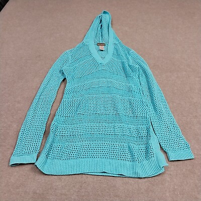 #ad Tommy Bahama Womens Size Small Blue Long Sleeves Crochet Beach Cover Up Hoodie $24.88