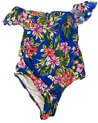 #ad Kona Sol 18W Swimsuit One Piece Off The Shoulder One Piece Floral Extra Straps $26.99