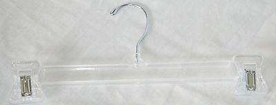 12quot; inch double clip grip on clear clothes pant skirt hangers NEW lot of 5 $8.99