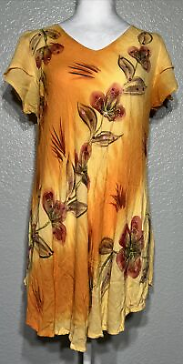 #ad Sunflower Women’s Tunic Blouse Free Size Boho Orange Yellow Floral Embroidery $15.99