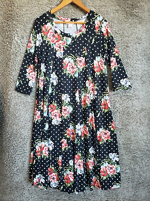 Vintage Pastel by Vivienne Floral Polka Dot Dress Size 2XL Made in USA $16.00