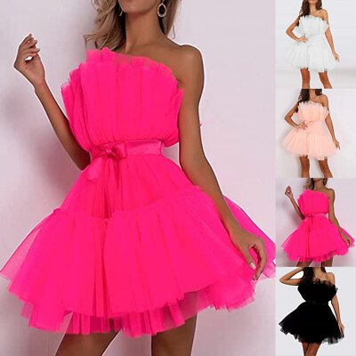#ad Women#x27;s Puff Bandeau Tutu Dress Ladies Sexy Party Wedding Cocktail Evening Gown $23.99