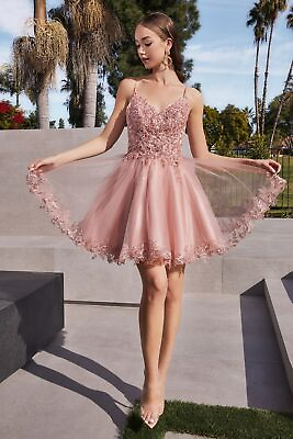 #ad FORMAL A LINE SLEEVELESS SHORT TULLE DRESS EMBROIDERED W FLORAL LACE amp; BEADS $134.50