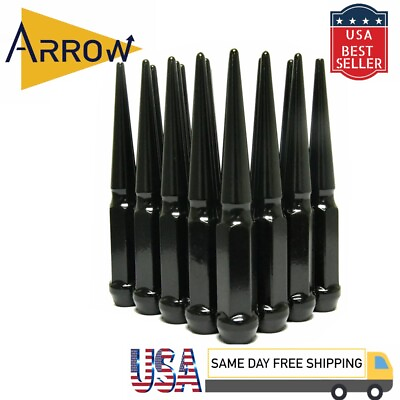 #ad 32x 6quot; Extra Tall Black 9 16 18 Spike Lug Nuts and Key Fit Dodge Ram $88.31