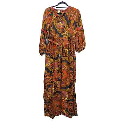 #ad Vintage Boho Print Long Sleeve Belted Maxi Dress $89.00