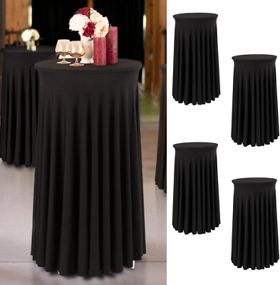 #ad round Cocktail Table Skirt Black Set of 4 Table Cloth for Highboy Table round Ta $299.88