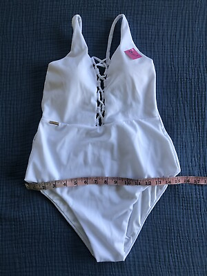 #ad women#x27;s white high waisted bathing suit medium open back $12.99