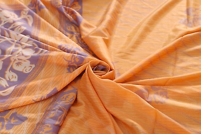 Vintage Orange Saree Pure Crepe Silk Dressmaking Sewing Fabric Sari DIY Kimono $29.99