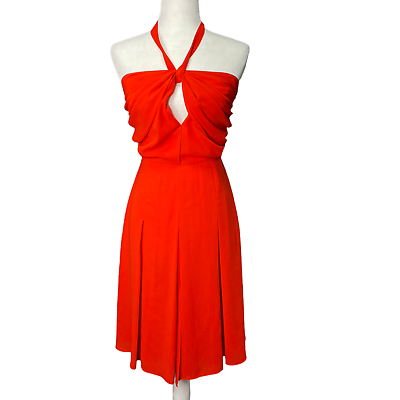 #ad LAGENCE Red Cocktail Dress Womens 2 Crepe Halter Lined Knee Length Party Cutout $49.95