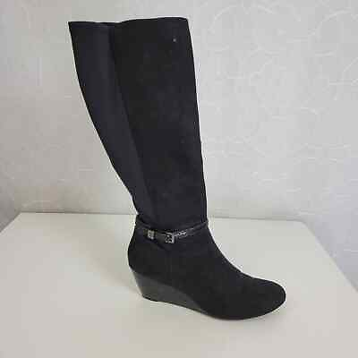 #ad Dana Buchman Womens Boots Size 6.5 Black Suede Wedge Heel Knee High Side Zip $35.00