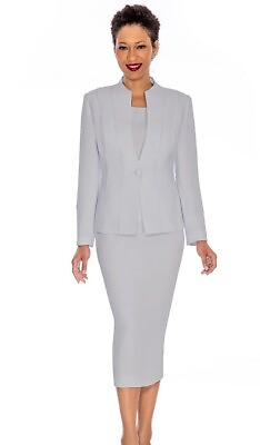 #ad GIOVANNA APPAREL 3PC SKIRT SUIT SIZE 20W Silver $99.00