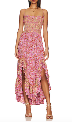 #ad NEW FREE PEOPLE PINK CARAMEL COMBO ONE I LOVE FLORAL MAXI DRESS SIZE SMALL $74.99