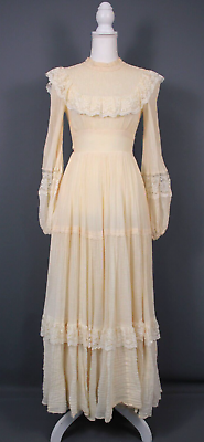 #ad Vtg 70s Cream Gunne Sax Prairie Maxi Dress 1970s Off White Lace Wedding Dress $599.99