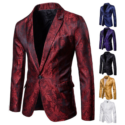 #ad Party Men Jacket Coat Formal Wedding Blazer Suit Printed Tuxedo Dinner Dress Top $52.45
