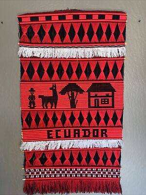 #ad Vintage Hand Woven Wall Hanging Ecuador 70s Boho Decor Bohemian Wall Textile $28.00