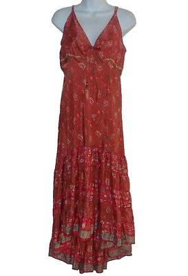 #ad Sacred Threads Hippie Boho Gypsy Festival Ruffle Tribal pattern Dress Maxi Small $24.99