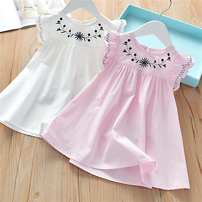 #ad Kids Girls Summer Casual Embroidered Dress Short Flutter Sleeve Princess Dress $17.79