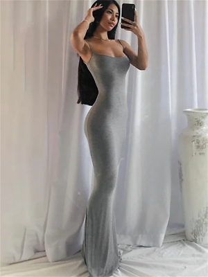#ad Spaghetti Strap Bodycon Long Dress Summer 2022 Women Sleeveless Wrapped Fish Tai $26.97