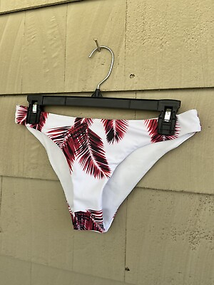 White Bikini Bottoms with Pink Palm Leaves by SHEIN $5.00