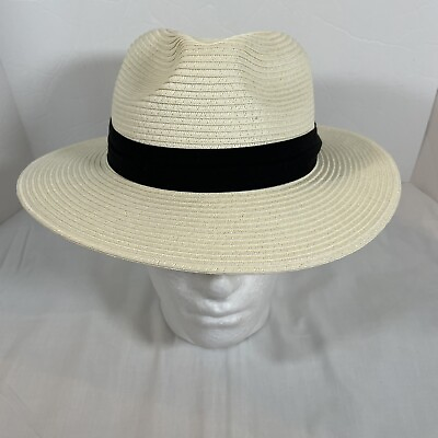 Women#x27;s Panama Jack White Sun Beach Hat with Black L XL $18.97