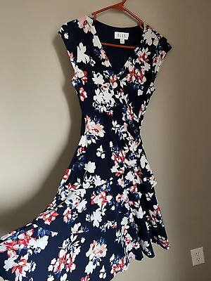#ad Elle Women#x27;s Blue Floral V neck Ruffled Maxi Dress Size: xs $15.00