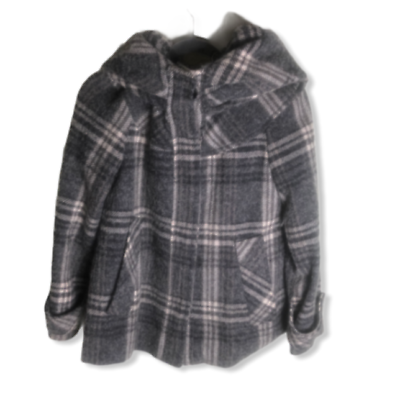 Zara Basic Womens Grey Plaid Hooded Coat Jacket Size Medium M Pea Coat $29.40