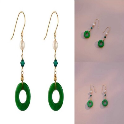 #ad Jadeite jade Ring Earrings Freshwater Pearl Eardrop Party Teens Wedding Women $4.41