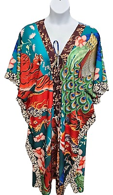 #ad Kaftan Summer Bikini Covers Duster Maxi Beach Dress One Size Tropical Floral Pr $24.98