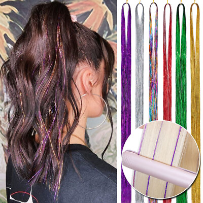 #ad Glitter Sparkle Fairy Hair Tinsel 400 Strands 12 colors Shiny Hair Streak 47quot; US $7.40