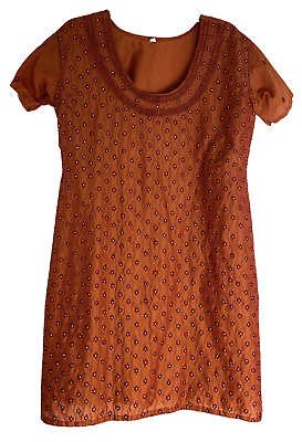 #ad Women Indian Silk Kurti Tunic Kurta Party Dress TOP Shirt Large Orange Taffeta $19.30