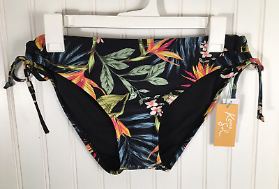 #ad Kona Sol Hawaiian Tropical Floral Keyhole Side Tie Hipster Bikini Bottom L 12 14 $12.28