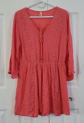 TRUE DESTINY Boho Women#x27;s Dress Tunic Coral Pink Size L $19.00