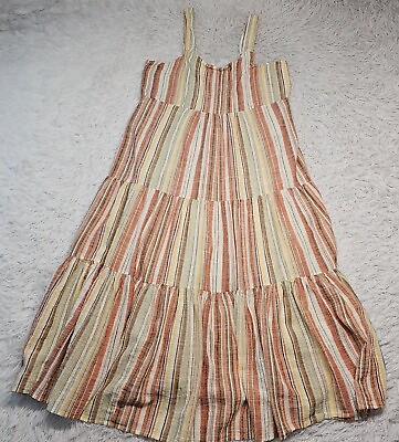 #ad Womens Linda Anderson Multicolor Striped Sleeveless Tiered Sun Dress Large $16.00