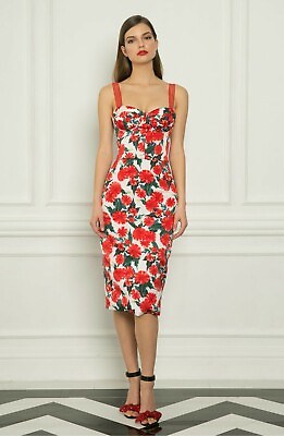 #ad 🌹 BRONX amp; BANCO Roses Floral Print RUBY Pencil Skirt Dress L AUS UK12 US8 EU44 $246.75