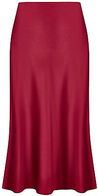 #ad Keasmto Wine Red Skirts for Women Midi Length High Waist Silk Satin Elasticiz... $36.95