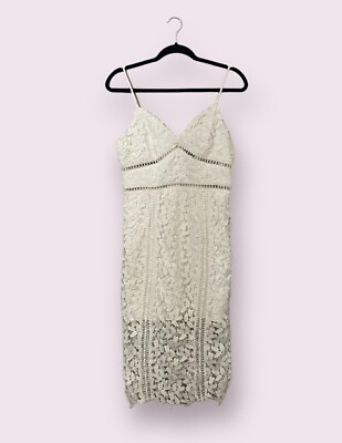 #ad Bardot Lace Dress Ivory White Vneck Sleeveless Midi Back Slit Sz 8 Bridal Shower $49.99