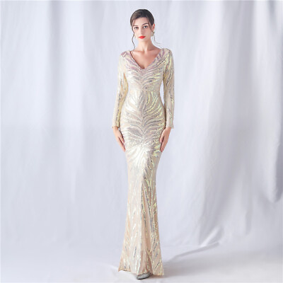 #ad #ad Long Formal Evening Party Dress Long Sleeve Mermaid Gown Sequins Wedding $78.90