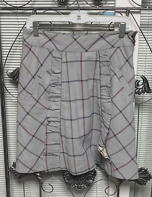 #ad Edme amp; Esyllte Plaid Sidestep Skirt Size 6 Gray Ruffled Anthropologie $5.99