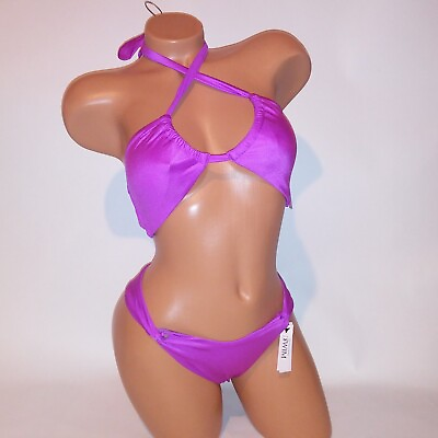 #ad Victoria Secret Swim Bikini Small Top amp; Bottom Fuchsia Purple Solid Multiway New $59.99