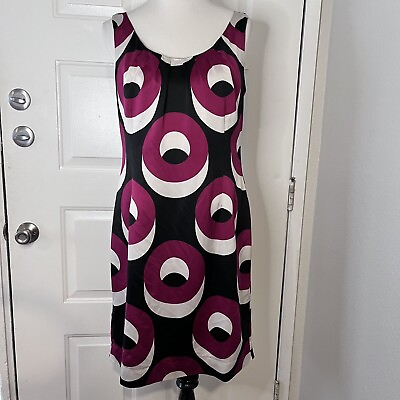 #ad Nicole by Nicole Miller Satin Cocktail Dress Size 14 Sleeveless Black Pink Shift $19.50