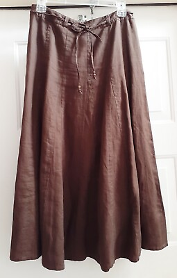 #ad Vintage LIZ CLAIBORNE Linen Skirt Long Gored Zip Tie Waist Brown Women#x27;s Size 4 $48.00