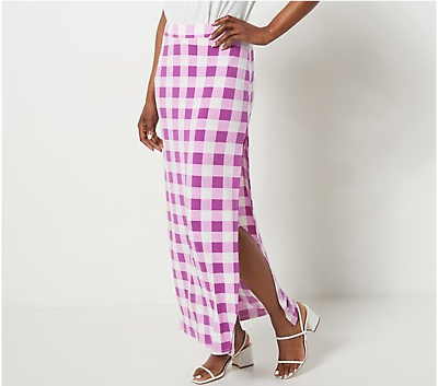 Girl With Curves Petite Printed Knit Skirt Violet Gingham Petite L A485731 $21.68