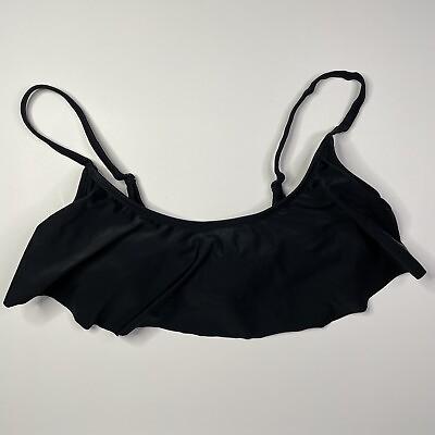 #ad Old Navy Flounce Ruffle Bikini Top Swimsuit Size Small Solid Black Swim Suit $6.95