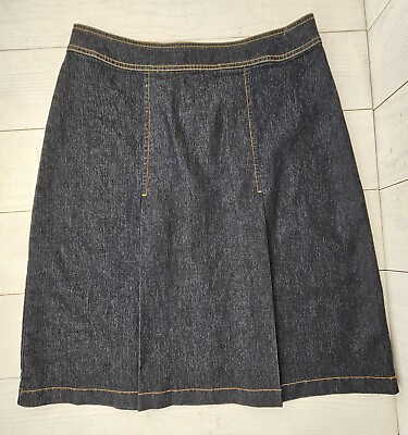 #ad Bisou Bisou Denim Skirt Size 6 Dark Wash A Line Pleated Knee Length Bohbot EUC $28.00