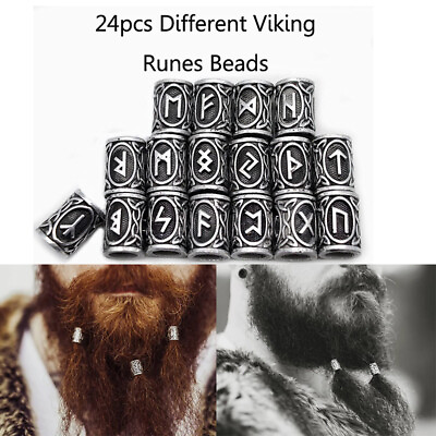 24Pcs Norse Viking Runes Loose Beads Diy Bracelets Pendant Necklace Beard Hair $9.99