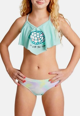 #ad NWT JUSTICE Girl Swimsuit Tankini Bikini 7 8 10 12 14 16 18 Sea Turtle Swim Set $30.90
